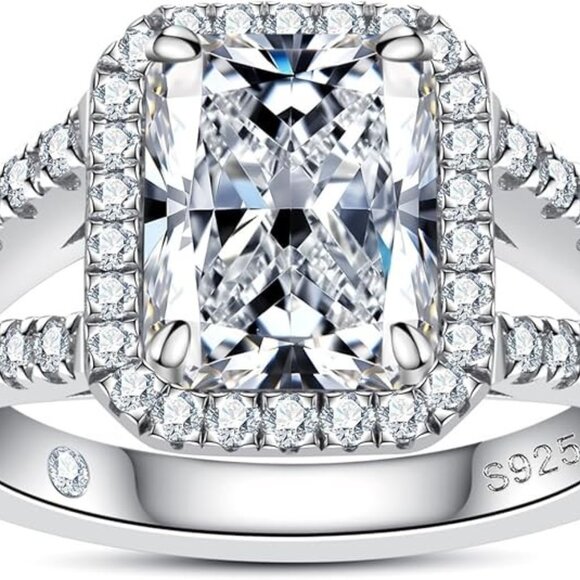 3.576cttw Radiant Cut Moissanite Ring D Color VVS1 925 Silver Side Stone - Picture 2 of 6